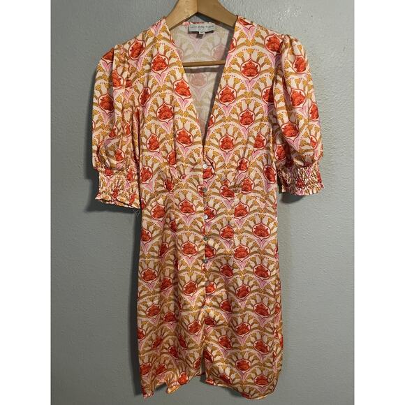 Never Fully Dressed Dresses & Skirts - Never Fully Dressed Dress Womens US 4 Pink Orange Puff Sleeve Button Floral Mini